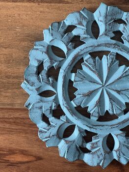 Mango Wood Carved Trivet Hot Food Surface Protector, 2 of 9
