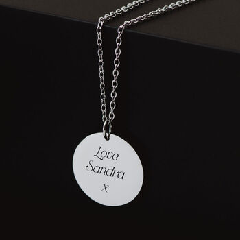 50th Birthday Gift For Her Engraved Personalised Disc Necklace, 5 of 5