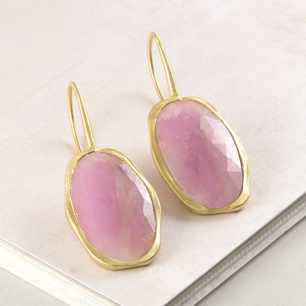 Pink Sapphire Gold Drop Earrings By Embers | notonthehighstreet.com