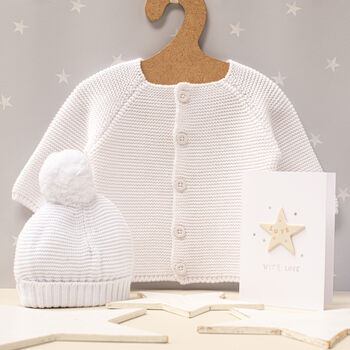 Luxury Grey Bobble Hat And Cardigan Baby Gift Set, 5 of 12