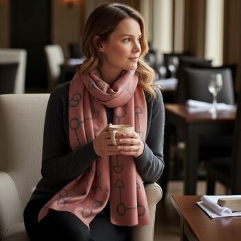 Equestrian Snaffle Bit Print Scarf | Grey And Pink, 7 of 12