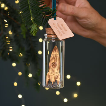 Personalised Space Rocket Hanging Christmas Bauble, 5 of 8