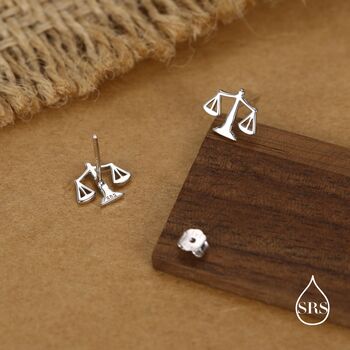 Sterling Silver Libra Scales Stud Earrings, 4 of 12