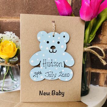 Personalised New Baby Teddy Wooden Keepsake Card, 5 of 8