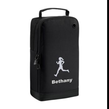 Running Shoe Bag Embroidered With Female Figure And Personalised Name, 10 of 10