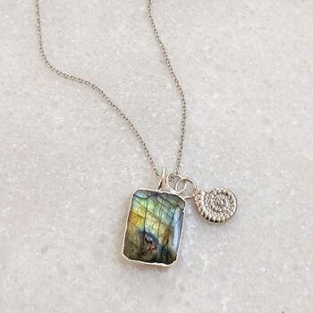 The Duo Labradorite Necklace, Silver, 4 of 12