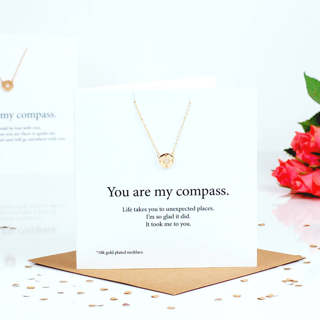 Gold Compass Necklace Love Valentines Gift And Card By The Luxe Co