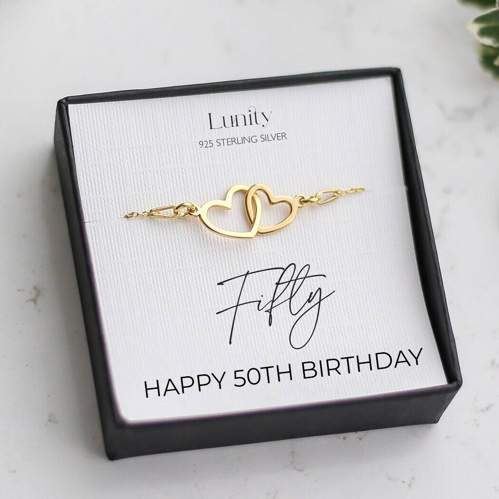 50th Birthday Gift, Interlocking Heart Bracelet, 1 of 8