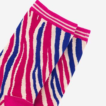 Women's Zebra Print Bamboo Socks Blue Pink, 3 of 4