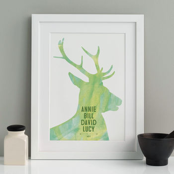 Stags Head Personalised Family Or Friends Print, 3 of 11