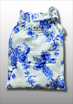 Organic Cotton Pyjama Set For Women – Blue And White Floral Print Coastal Loungewear With Matching Fabric Gift Bag – St. Ignacio, 4 of 5