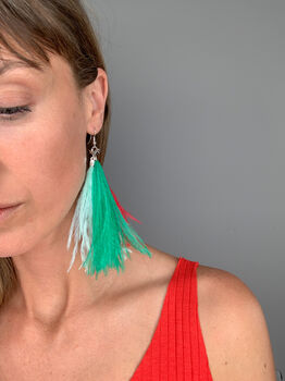 Feather Tassel Earrings Green 'Ospi', 2 of 8