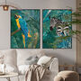 Zebra Gold And Green Jungle Leaves Wall Art Print, thumbnail 2 of 4