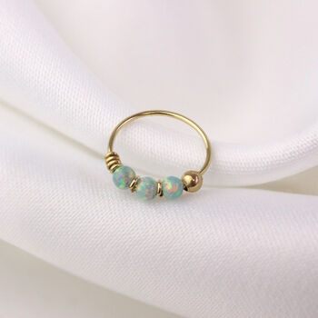 9ct Solid Yellow Gold Triple Opal Helix Nose Ring, 2 of 10