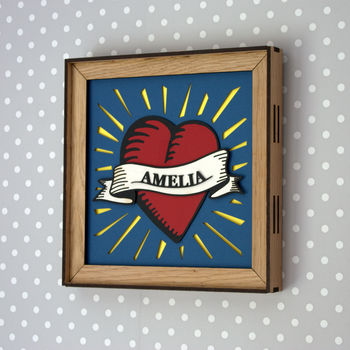 Personalised Papercut Heart Picture In Oak Frame, 7 of 8