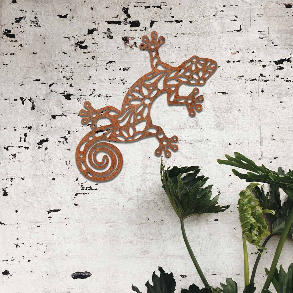 Rusty Metal Gecko Wall Art Geometric Lizard Sculpture, 1 of 10