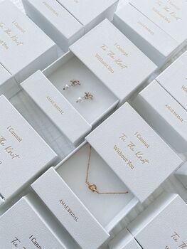 Bridesmaid Pearl Gold Knot Boxed Earrings, 3 of 3
