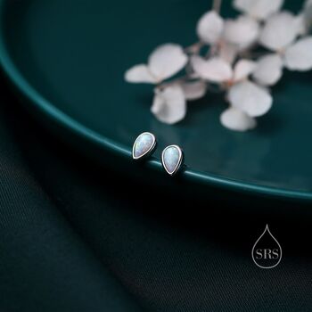 Tiny Opal Droplet Stud Earrings In Sterling Silver, 5 of 11