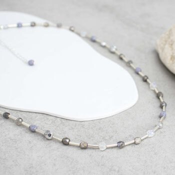Luna 16 Inch Beaded Monochrome Labradorite And Moonstone Necklace, 2 of 4