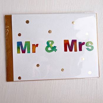 Handmade Original Watercolour Mr And Mrs Wedding Card, 2 of 8