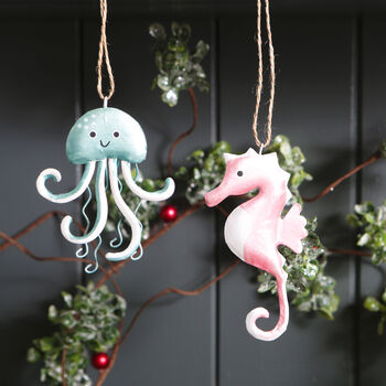 Pink Seahorse Christmas Tree Decoration, 2 of 2