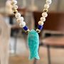 Carved Fish Necklace With Blue Details And Freshwater Pearls, thumbnail 2 of 5