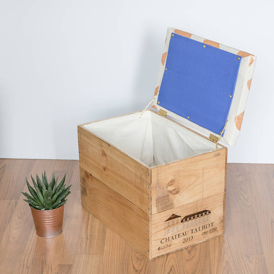 Wine Crate Ottoman With Screen Printed Fabric By Made Anew