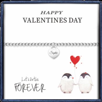 Personalise Silver Bead Heart Charm Bracelet Engraved Name, 5 of 7