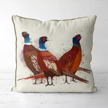 Pheasant Trio No2, British Wildlife Throw Cushion, 2 of 5