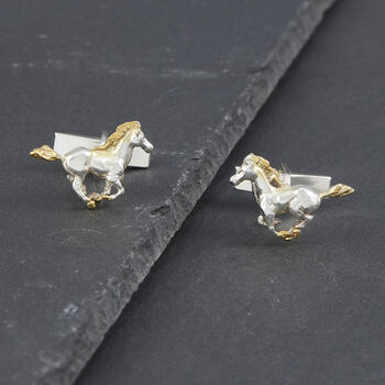 Galloping Horse Cufflinks In Silver And 18 Ct Gold, 2 of 2