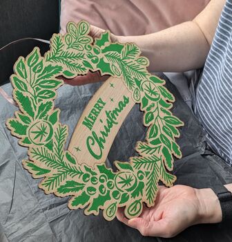 Screenprinted Foliage Wooden Christmas Wreath, 2 of 7