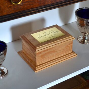 Personalised Wooden Urn For Ashes Custom Oak Urn For Humans And Pets, 4 of 5