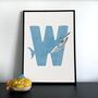 W For Whale Children's Initial Print, thumbnail 1 of 3