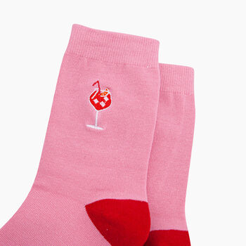 Embroidered Aperitivo Spritz Combed Cotton Socks In Pink, 2 of 4