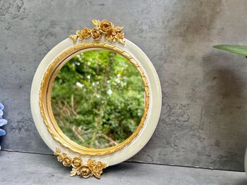 16cm Small Round Gold Floral Decorative Wall Mirror Cream, 7 of 9