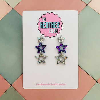 Glitzy Triple Star Resin Earrings, 10 of 12