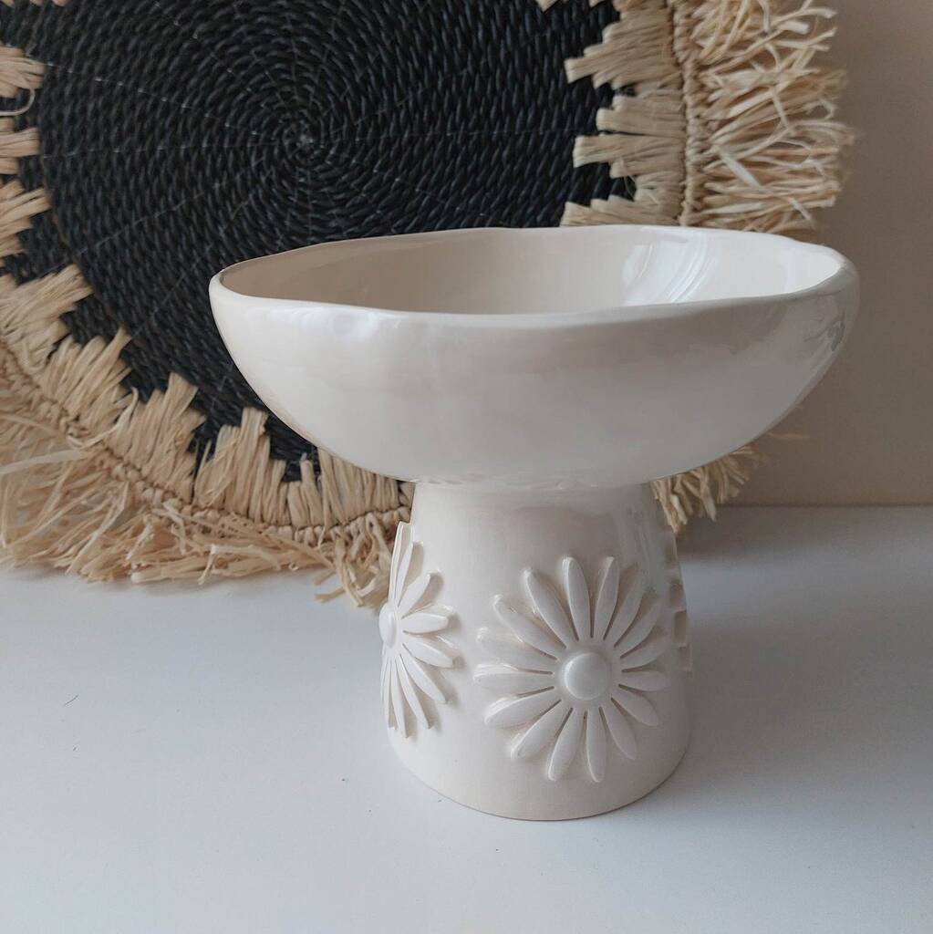 Floral Pedestal Bowl Handmade Pottery, 1 of 6