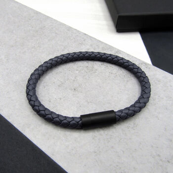 Men's Thick Woven Leather Black Clasp Bracelet, 4 of 6
