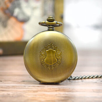 Personalised Bronze Pocket Watch With Embossed Shield, 3 of 4