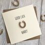 Good Luck Wooden Horseshoe Personalised Card, thumbnail 1 of 2