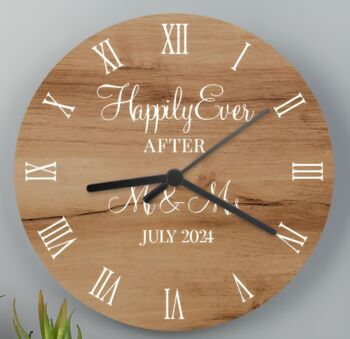 Personalised Happily Ever After Wood Effect Clock, 2 of 3