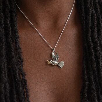Personalised Sterling Silver Dove Pendant With Gold Olive Branch, 5 of 11