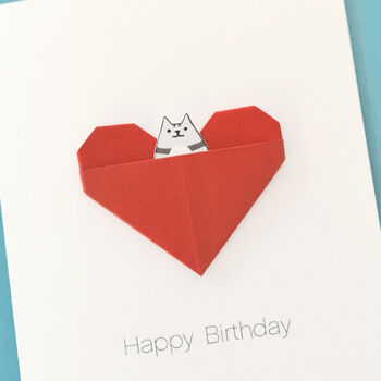Personalised Cat Birthday Origami Heart Card, 4 of 10