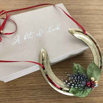 Personalised Gold Horseshoe Xmas Hanging Decoration, 3 of 4