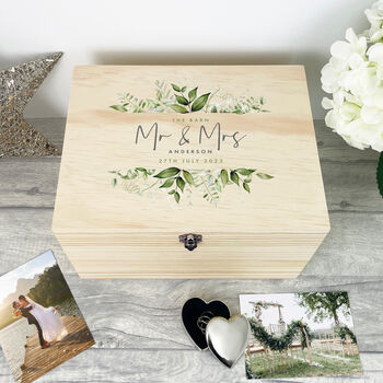 Personalised Wooden Botanical Wedding Keepsake Box, 2 of 8