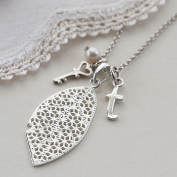 Sterling Silver Geometric Leaf Necklace, 5 of 7