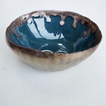 Handmade Teal And Gold Ceramic Ring Dish, 8 of 10