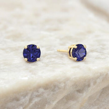 9ct Yellow Gold September Sapphire Birthstone Stud Earrings, 2 of 7