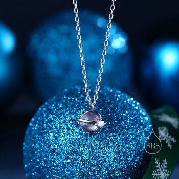 Sterling Silver Tiny Planet Pendant Necklace With Opal Or Moonstone, 5 of 12