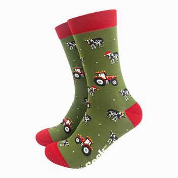 Men's Bamboo Socks Christmas Tractor And Cows, 2 of 5